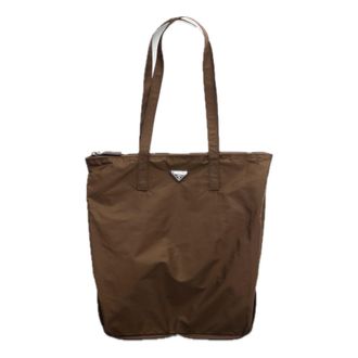 Prada Saffiano Leather Pendant with ReNylon Tote Bag Sienna 1TT330-K0Q-F0038