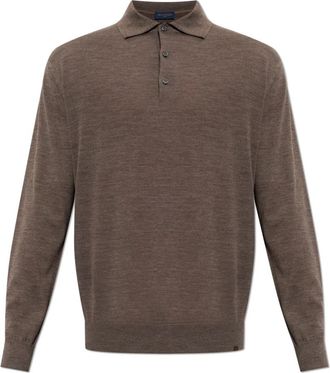 Paul & Shark Poloshirt met lange mouwen - Heren - V-hals truien - Bruin - M - Wol - Truien & Vesten