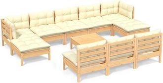 vidaXL Muebles De Jard&iacute;n 11 Piezas Cojines Madera De Pino Color Crema Vidaxl