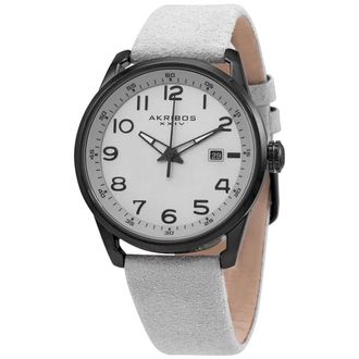 Akribos XXIV Quartz Silver Dial White Leather Mens Watch AK1029GY