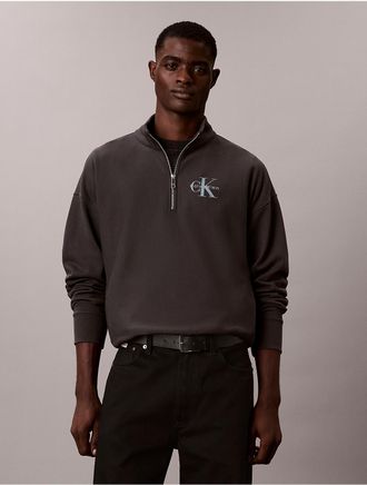 Calvin Klein Jeans Calvin Klein Mens Monologo Premium Terry Quarter Zip Sweatshirt - Grey - 2XL