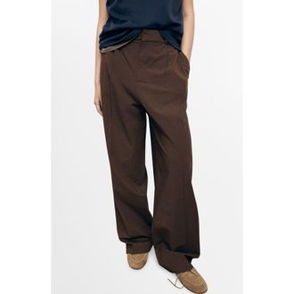 Mango Pleated Wide Leg Pants in Brown at Nordstrom, Size 10