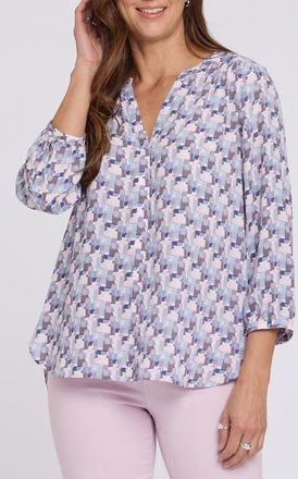 NYDJ Pintuck Top in Aurora Abstract at Nordstrom, Size Xx-Small