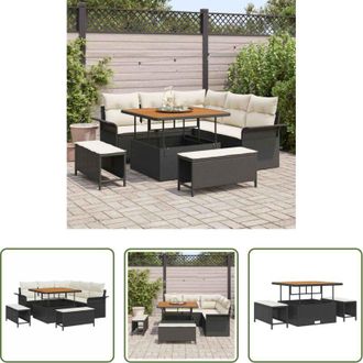 vidaXL vidaXL Tavolo da pranzo allaperto - Set Divano da Giardino con cuscino 8 pcs Nero polyrattan