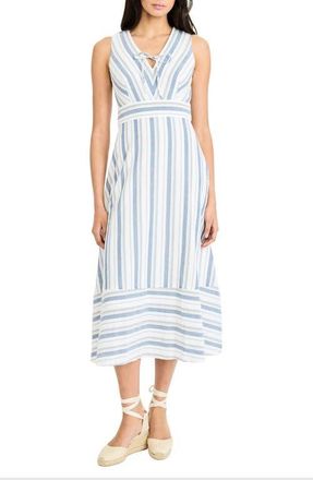 Maggy London Stripe V-Neck Midi Dress in Ivory/Blue/Yellow at Nordstrom, Size 10
