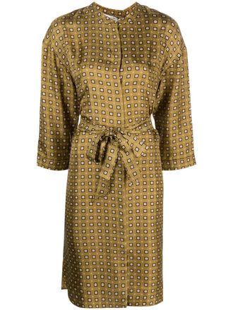 Max Mara graphic-print silk dress - women - Silk - 42 - Brown