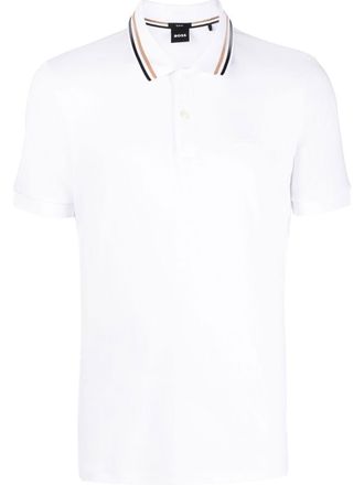 BOSS stripe-collar short sleeved polo shirt - White