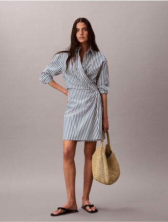 Calvin Klein Jeans Calvin Klein Womens Yarn-Dyed Poplin Cotton Shirt Dress - Blue - XS
