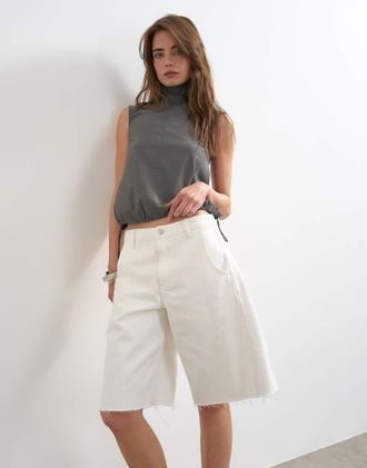 Topshop Jorts di jeans a cilindro bianchi-Blu