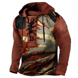 Generic Hoodies for Men Camouflage Lace Up Hooded Vintage Long Sleeve Sweatshirt 2025 Fashion Winter Fall Casual Pullover Top suéter para Frio Hombre(Orange, 