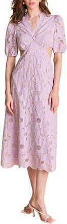 English Factory Cutout Detail Floral Cotton Eyelet Midi Dress in Lilac at Nordstrom Rack, Size X-Small