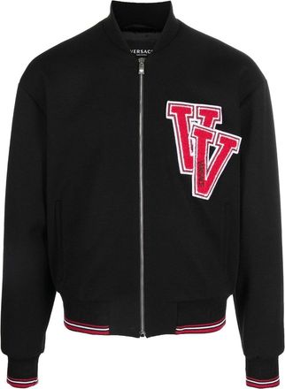 Versace varsity-logo bomber jacket - men - Virgin Wool/Wool/Polyester/Acrylic/Cupro - 50 - Black
