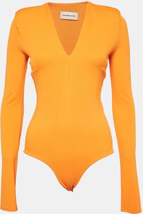 Alexandre Vauthier Orange Jersey V-Neck Bodysuit