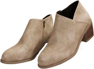 Generic Womens Fall Winter New Pointed Toe Chunky Heel Zipper Back Ankle Boots, Stylish High Heels, Trendy Footwear (Khaki, One Size, Adult, Women, 7.5, Numer