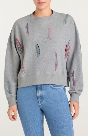 Cinq &agrave; Sept Brandy Rhinestone Cotton Blend Sweatshirt in Heather Grey Multi at Nordstrom, Size X-Small