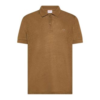 Sun 68 Polo Shirts, male, Brown, Size: 2XL Polo Jersey Linen S/S