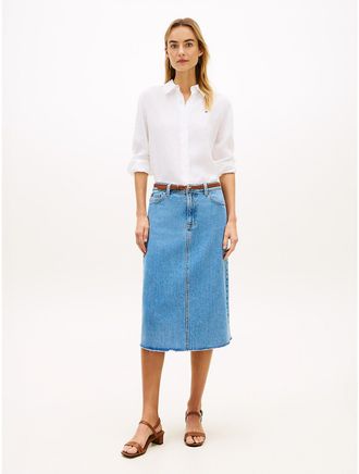 Tommy Hilfiger Womens Raw Hem Denim Midi Skirt - Blue - 00