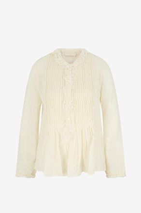 Ulla Johnson Bluse mit Rundhalsausschnitt und Puff&auml;rmeln aus Wolle Adriel