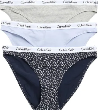 Calvin Klein Pack of 3 Assorted Bikinis in Grey/light Blue/black Hearts at Nordstrom Rack, Size Medium