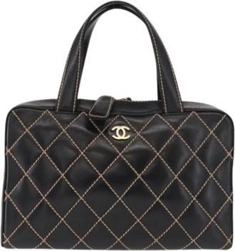 Chanel Pre-owned Surpique Boston Bag - Dames - Vintage Handtas - Zwart - ONE Size - Leer - Vintage