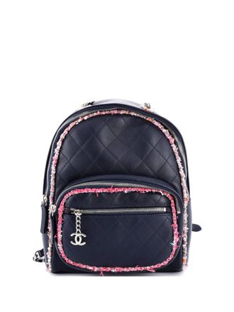 Chanel Elegant Trim Quilted Leather with Tweed Small backpack - Blauw