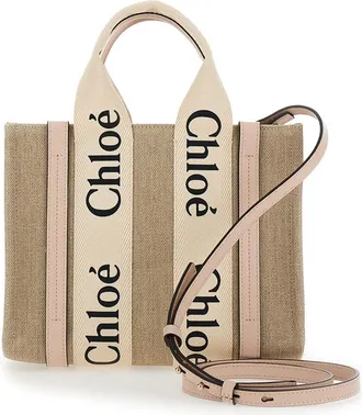 Chlo&eacute; Womens Tote Bag Woody Beige Linen Shoulder