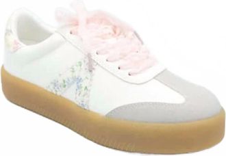 Mia Womens Axel Floral Lace Ribbons Sneaker In White Pink