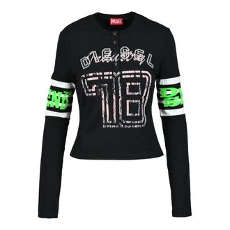 Diesel Serafino T-shirt van Katoen en Elastaan - Dames - Longsleeves - Zwart - S - Katoen - Tops