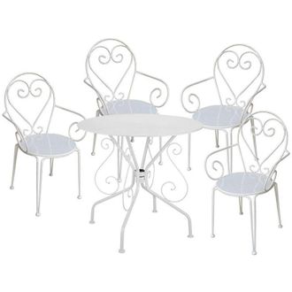 Vente-Unique Sala da pranzo da giardino in metallo effetto ferro battuto GUERMANTES: un tavolo e 4 poltrone bianche