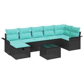 vidaXL Conjunto De Sof&aacute; De Jard&iacute;n Con Coj&iacute;n 8 Pcs Negro Y Turquesa Vidaxl