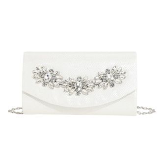 Generic Evening Bag for Women Rhinestone Flower Clutch Purse Shoulder Bag PU Leather Fashion Envelope Bag with Chain Strap Elegant Clutch Handbag Formal Clutc