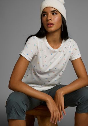 Kangaroos T-Shirt KANGAROOS, Damen, Gr. 32/34, bunt (wei&szlig;, bunt), Single Jersey, Obermaterial: 50% Baumwolle, 50% Modal, bedruckt, gemustert, mehrfarbig, Basic 