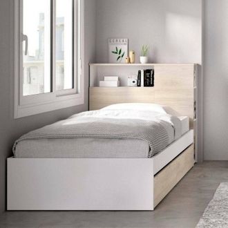 Dmora Cama Individual Asturno, Sommier Para Dormitorio, Estructura De Cama Por Habitaci&oacute;n, Estructura Del Sostenedor Del Colch&oacute;n, 99x218 H96 Cm, Roble Y Bla