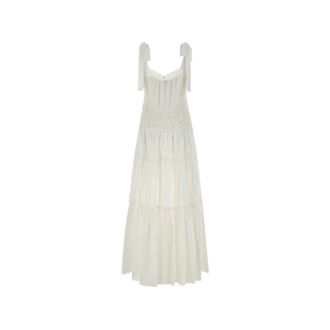 Chlo&eacute; Jurk met strikdetail en broderie - Dames - Jurken - Wit - Maat: S Katoen