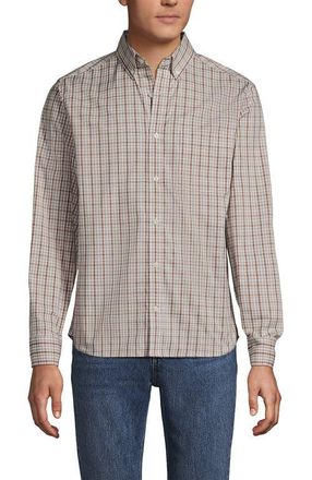 Lands End Traditional Fit Long Sleeve Travel Kit Shirt in Canyon Camel/white Plaid at Nordstrom, Size Xx-Large