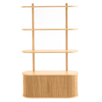 Miliboo Libreria a parete in legno chiaro rovere con contenitore 2 ante scorrevoli L90 cm EPIC