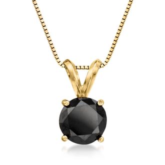 Ross-Simons Black Diamond Solitaire Necklace in 14kt Yellow Gold