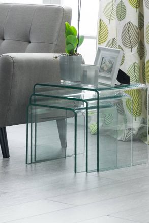 Julian Bowen Amalfi Rectangular Bent Glass Nest of 3 Side Tables in Clear