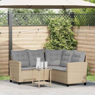 vidaXL Divano da Giardino con Tavolo e Cuscini a l Beige in Polyrattan - Vidaxl