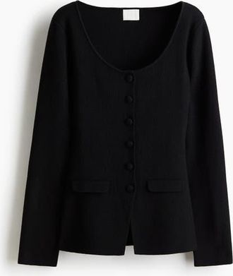 H&M Scoop-neck Rib-knit Cardigan in Black at Nordstrom, Size Xx-Large