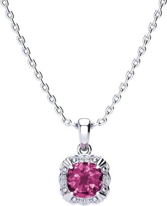 SuperJeweler 2 Carat Cushion Cut Gemstone and Diamond Necklace In Sterling Silver With 18 Inch Chain