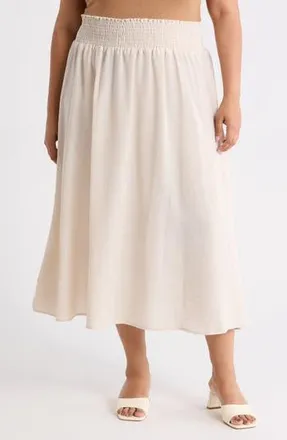 Renee C Pinstripe Smocked Waist Cotton Blend Skirt in Taupe at Nordstrom Rack, Size 3X