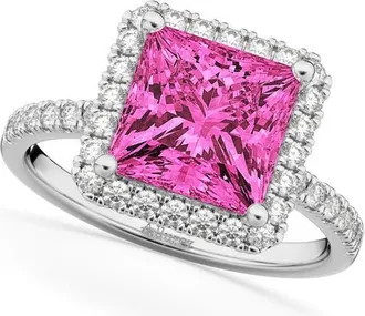 Allurez Princess Cut Halo Pink Tourmaline & Diamond Engagement Ring 14K in 3.47Ct/white Gold at Nordstrom, Size 8.5