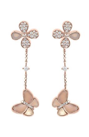 Effy 14K Rose Gold Diamond & Mother of Pearl Butterfly Drop Earrings in 14K Gold at Nordstrom