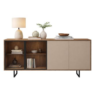 Dmora C&oacute;moda Rivarone, Aparador 3 Estantes, Apertura Abatible, 4 Puertas, 200x40x87h Cm Beige