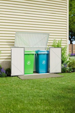 Living and Home 3.5 x 6 ft Metal Trash Can Storage Shed with Sloped Roof and Double Doors, Weather-Resistant in Grey