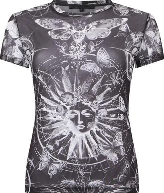 Philipp Plein Tulle Pure Fit T-Shirt Butterfly Tattoo - Dames - T-shirts - Zwart - S - Polyester - Tops