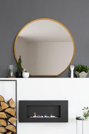 MirrorOutlet Gold Framed Flat Bottom Circular Wall Mirror (105CM X 100CM) | Size: 1 Pack