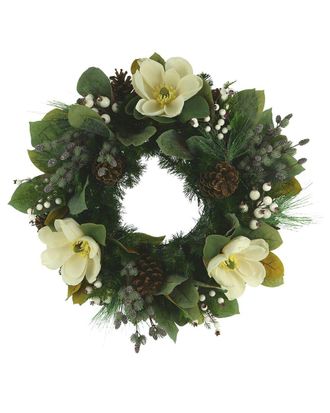 Creative Displays Inc. 29In Christmas Evergreen Wreath With Magnolias, Berries & Pinecones