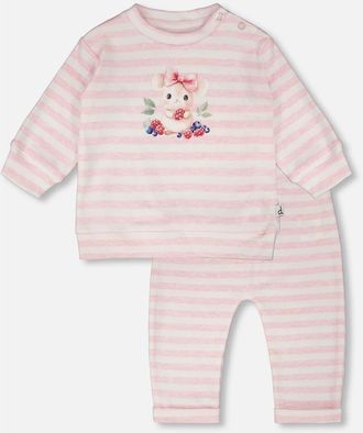 Deux par Deux Cotton Jersey Stripes Top and Pants Set in White & Pink Stripes at Nordstrom, Size 18M